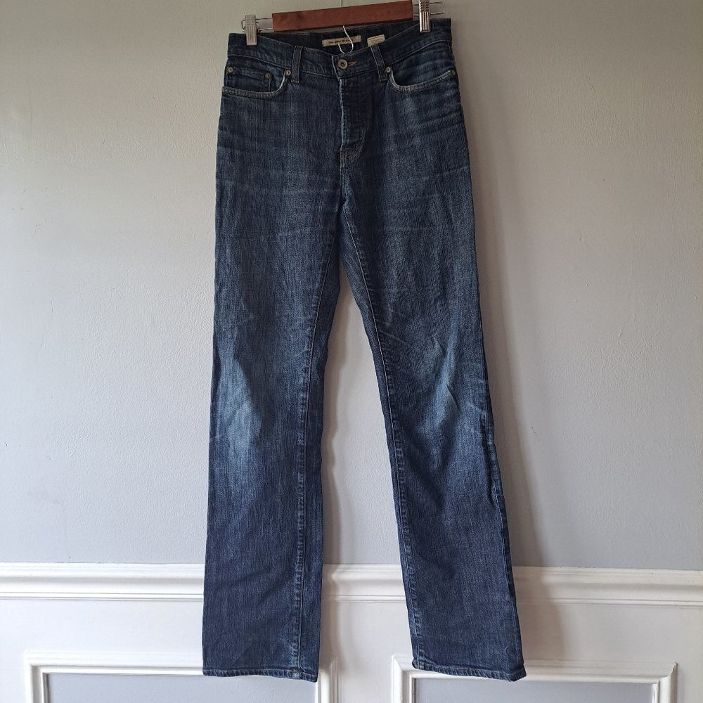 John Varvatos Usa Dark Wash Blue Distressed JEANS Mens Button‎ Fly 28R 33 inch